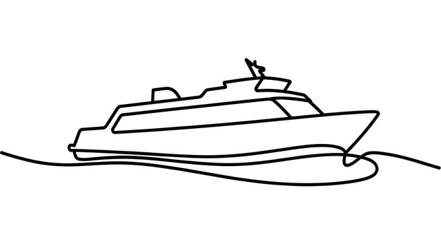 Elegant cruise ship line art white background.