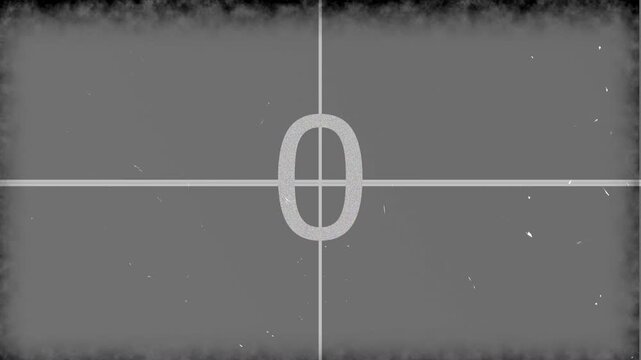 Countdown movie from 5 to 0 number. Old film movie timer count in retro style. old film countdown with grunge border. 4K Video