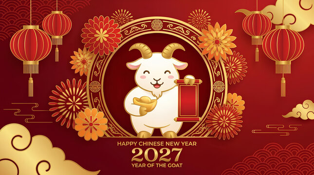 Chinese New Year 2027 Year of the Goat illustration.