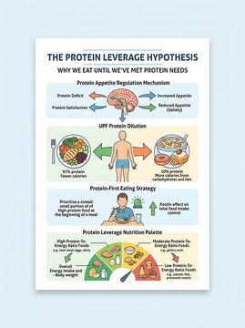 Protein leverage hypothesis infographic for nutrition and appetite
