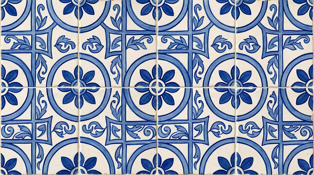 Blue and white Moroccan tile pattern background.