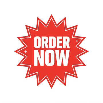 Red starburst banner with text order now for marketing and sales promotions
