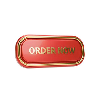 Shiny red button with gold border and order now text for website and online store