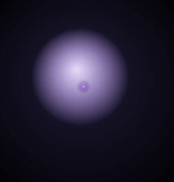 Abstract glowing purple sphere with a bright central point and radial light rays against a dark background isolated on transparent background