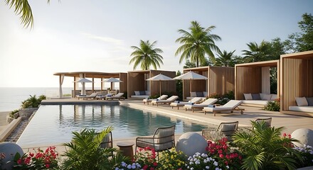 Fototapeta premium Tropical resort swimming pool for luxury summer holiday travel