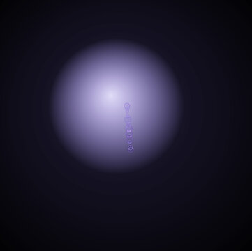 Abstract digital art featuring a glowing purple orb with a vertical line of small, interconnected circular rings floating in the center against a dark background isolated on transparent background