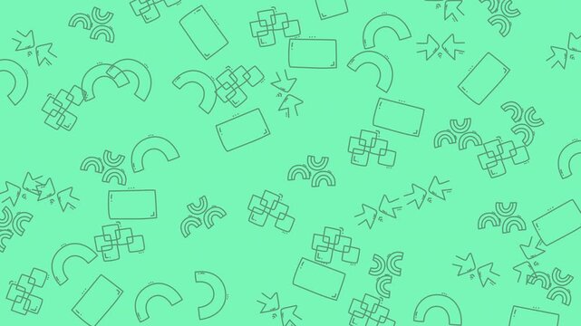 Rectangles and arch shapes create a modern repeating pattern on a vibrant mint green surface background.