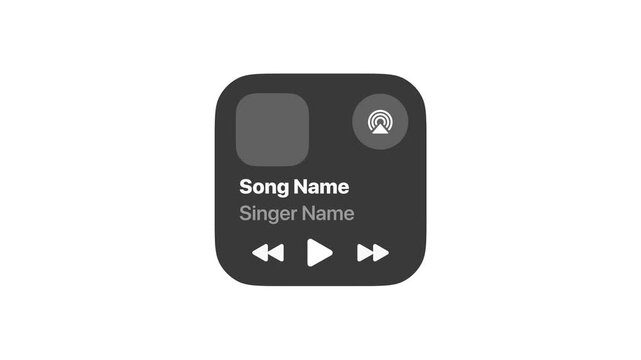Music player widget animation featuring album artwork, playback controls and modern media interface for seamless 4K alpha channel motion graphics