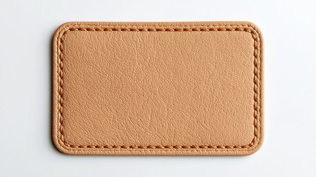 Blank leather patch isolated on white background. Useful as a customizable label for apparel and branding design.