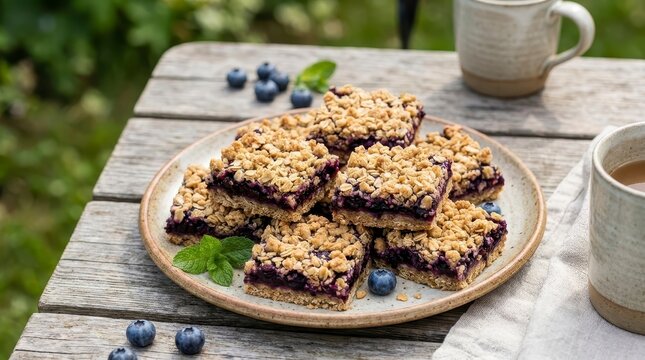 Blueberry oat crumble bars on a plate