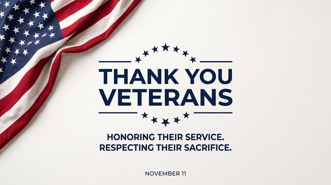 Thank you veterans message with american flag background honoring military service and sacrifice for veterans day