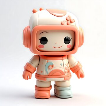 Cute Cartoon Astronaut Toy Figure Isolated on White Background.