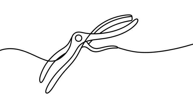 Minimalist scissors line art illustration white background.
