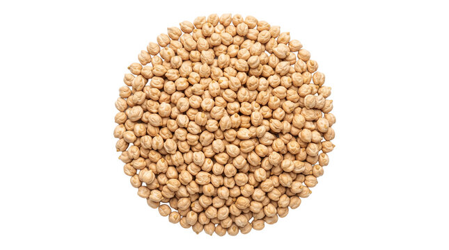 Top view of raw organic chickpeas arranged in a perfect as transparent object