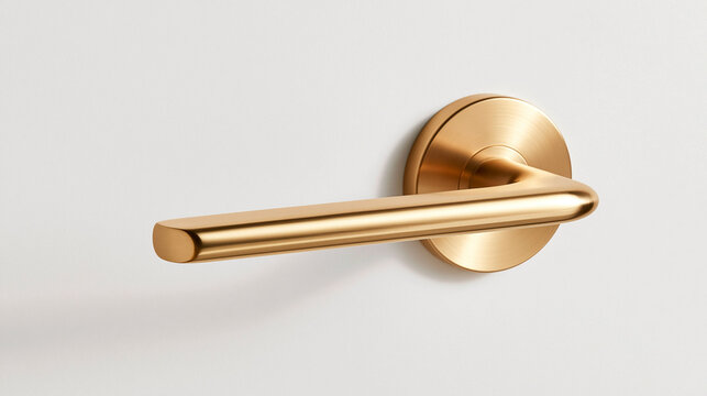 Modern golden door handle isolated on white background. Elegant interior hardware for luxury home renovation projects.
