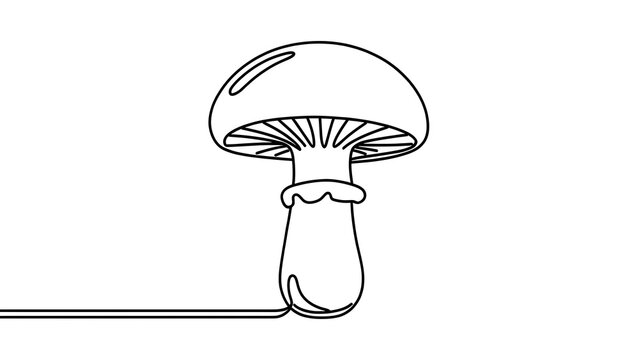 Simple line art mushroom illustration white background.