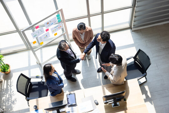 Trust, business partner handshake, Colleagues shaking hands Successful deal after great meeting, celebration partnership and business deal in office meeting client customer business partner