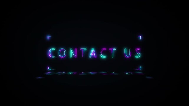 Animation text of Contact Us laser neon glitch text effect cinematic title on black abstract backgroud. Includes isolated alpha channel for transparent compositing. Exported in Apple ProRes 4444
