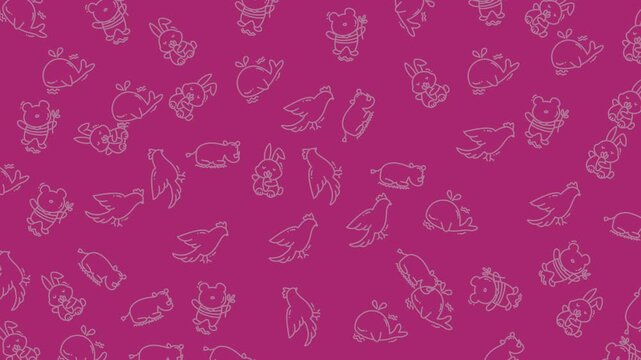 Bears and birds are featured in this cute seamless illustration pattern against a vibrant magenta backdrop.