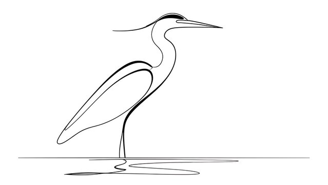 Elegant heron line art illustration white background.