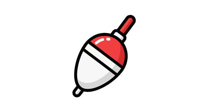 Red and white fishing float icon on white background