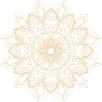 Intricate beige mandala design with floral patterns on white background