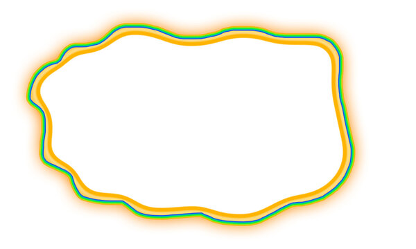 Wavy irregular frame with multiple colorful outlines and glow effect, isolated on transparent background