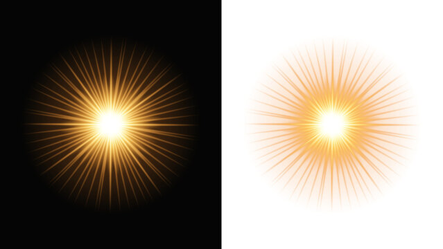 Golden sunburst light effect on transparent background