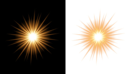 Fototapeta premium Golden glowing light effect on transparent background.