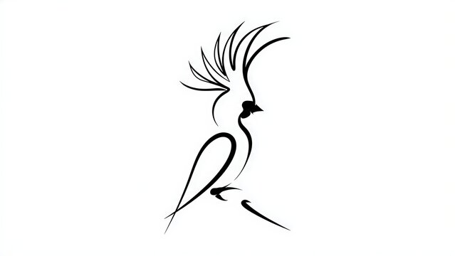 Elegant cockatoo silhouette illustration white background.