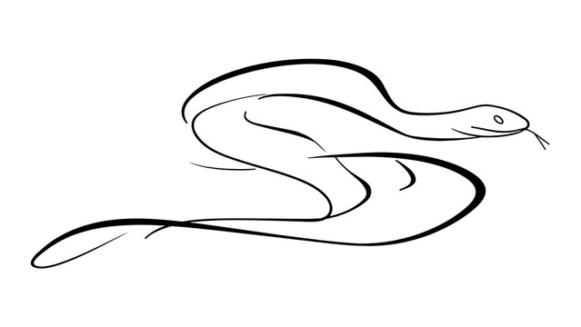 Elegant snake line art illustration white background.