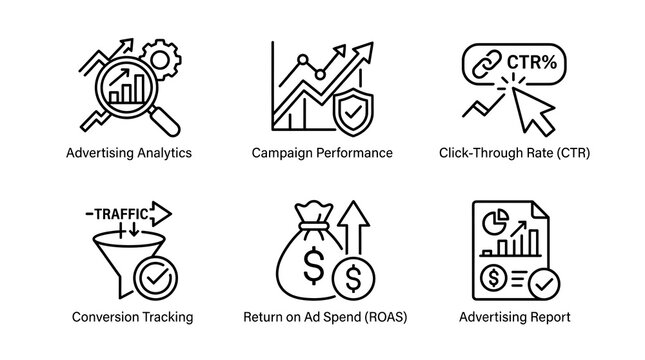 Digital Marketing Analytics and Advertising Performance Icon Set