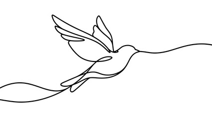 Naklejka premium Hummingbird line art drawing white background.