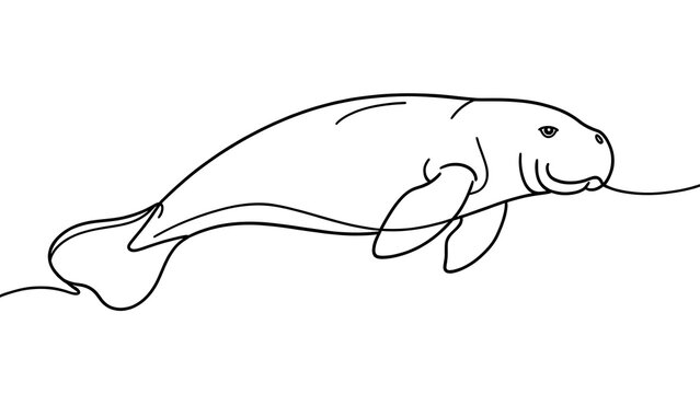 Minimalist manatee line drawing white background.