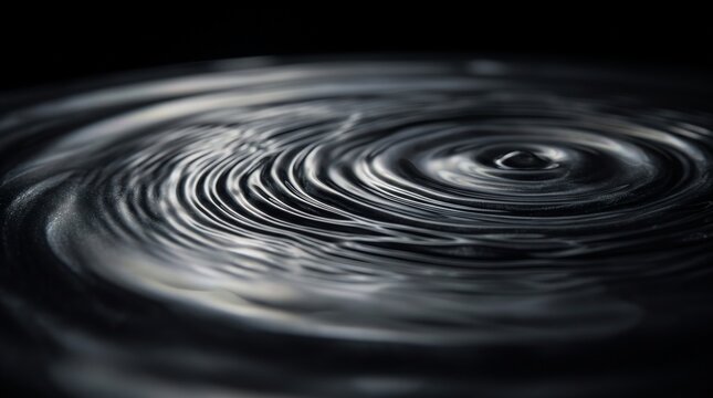 Dark liquid surface with concentric ripples and a central impact point