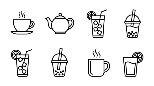 Minimalist Hot and Cold Drink Beverage Line Icon Set