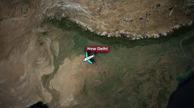 3D Satellite Map Flight Route from New Delhi to Jeddah