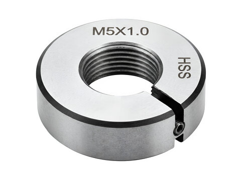Round adjustable split die for m5x10 metric threads made of high speed steel isolated on transparent background