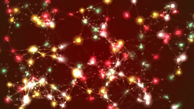 Abstract Digital Neural Network with Glowing Connecting Nodes and Flowing Information Data Lines