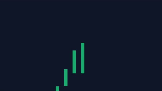 Animated green bar chart rising on dark background: financial growth and success concept animation 4k