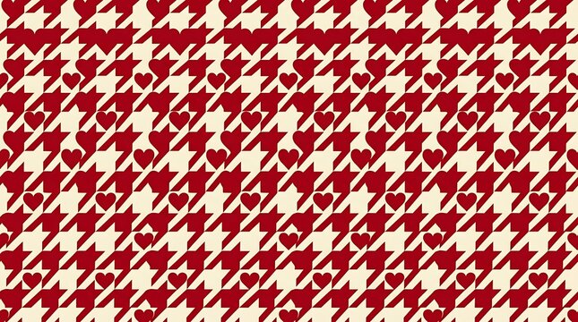 Red heart houndstooth seamless pattern background