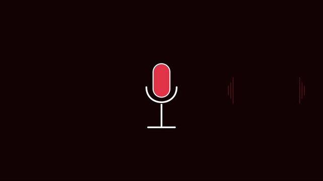 Animated microphone with pulsing sound waves for podcast and audio branding animation 4k