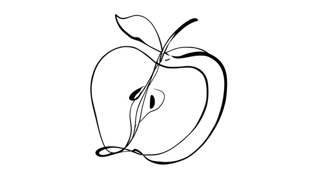 Minimalist line art apple drawing white background.