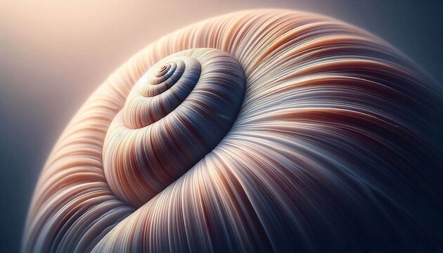 Macro close up view featuring intricate spiral texture of natural snail shell surface pattern detail