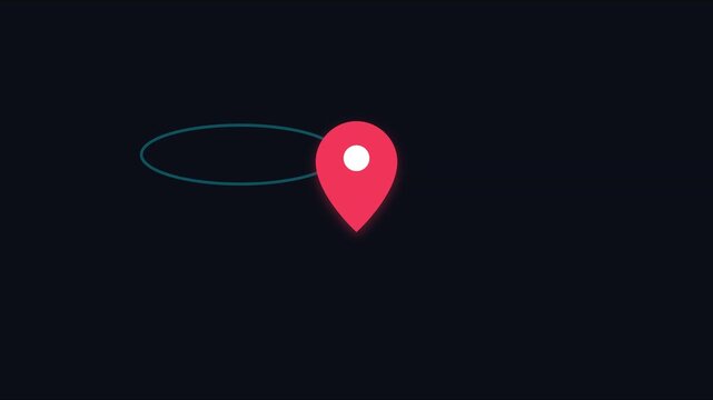 Animated red map location pin pulsing on dark animation 4k background, for navigation and, travel ui