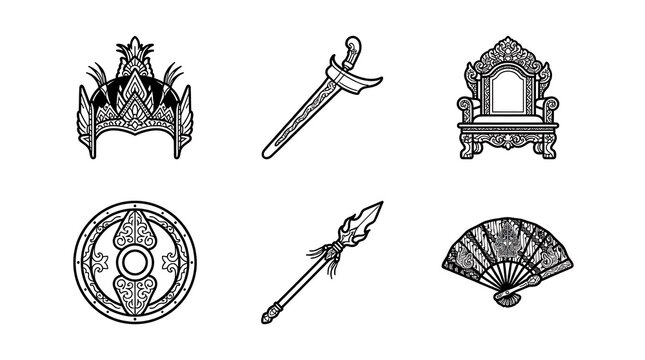 Javanese Cultural Heritage Icon Set Vector Illustration