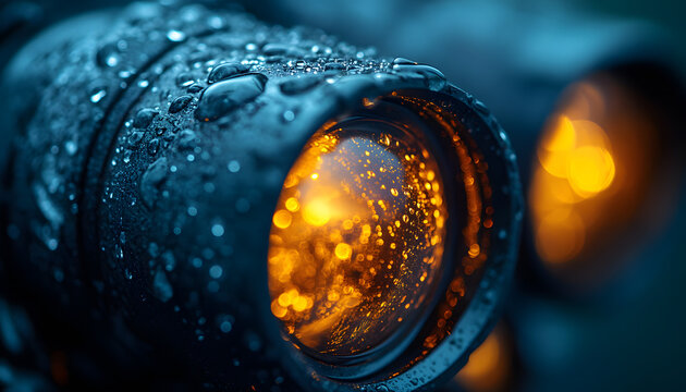 Ultra Realistic 3D Macro Render of Blue Water Drop with Crystal Surface, Reflection and Liquid Texture Detail