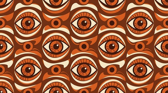 Retro seventies seamless pattern with repeating stylized eye motifs