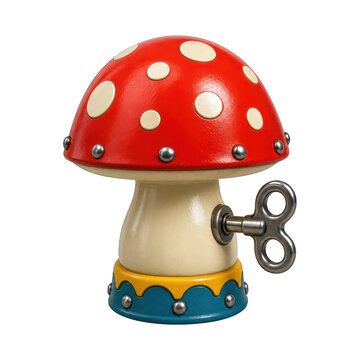 PNG Cute wind-up mushroom toy illustration isolated on transparent background