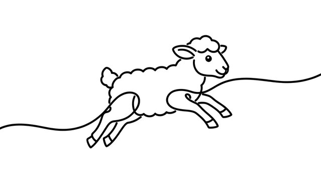 Cartoon sheep jumping on white background.